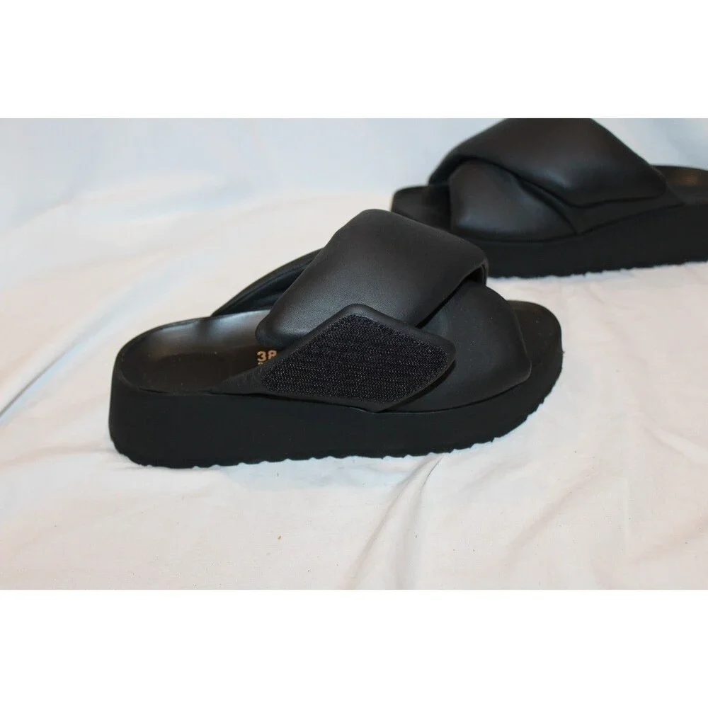 Birkenstock Theda Cross Strap Leather Sandals Platform Black EU 38 NARROW $185